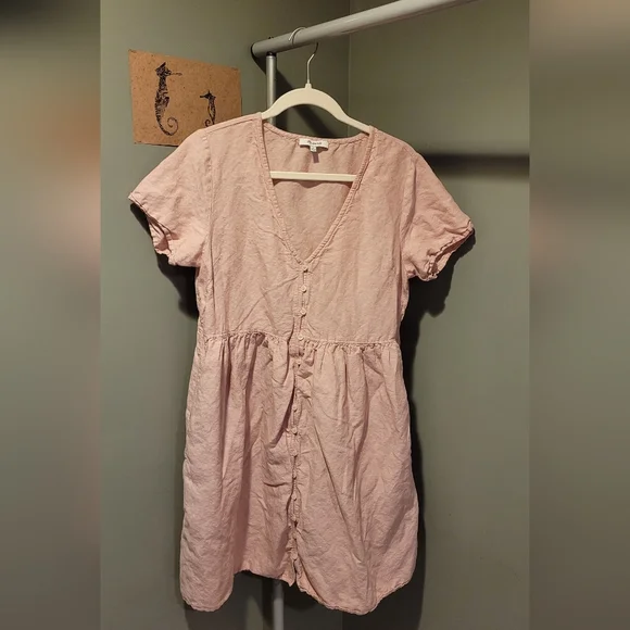 Madewell | Dresses | Madewell Pink Linen Buttonup Dress | Poshmark